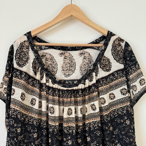 Free People Paisley Tee Shirt Blouse Black Brown XS - Picture 9 of 14